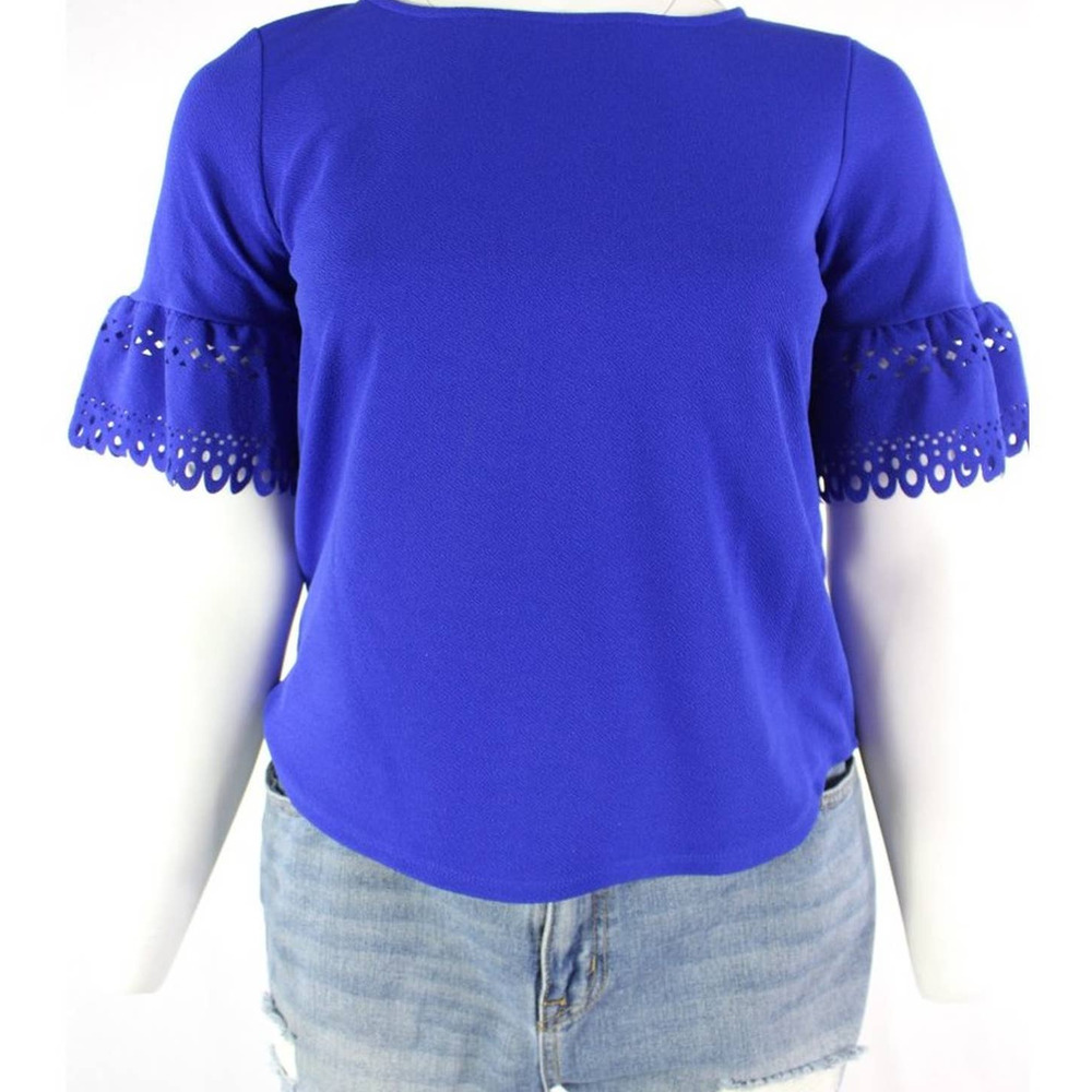Royal Blue Laser Cut Bell Sleeve Top - XL